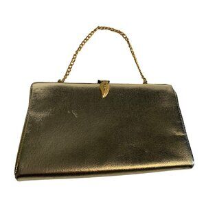 Vintage Gold Handbag purse with Leaf and Crystal Clasp with chain handle